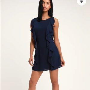 Audrey navy blue ruffled sleeveless dress